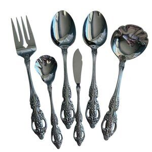 6 Pc Serving Set SSS Oneida Pembrooke Renoir Stainless Flatware Vintage